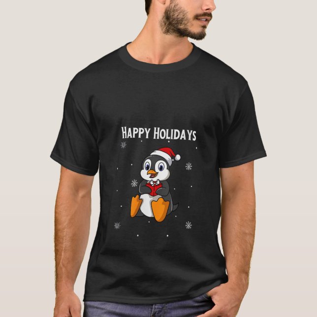 Camiseta Pingüino Navidades Cuidados Usando Sombrero Sombre (Anverso)