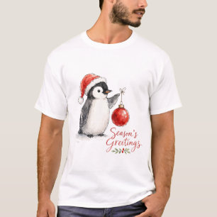 Camiseta Pingüino Navideño Adorable con Adorno