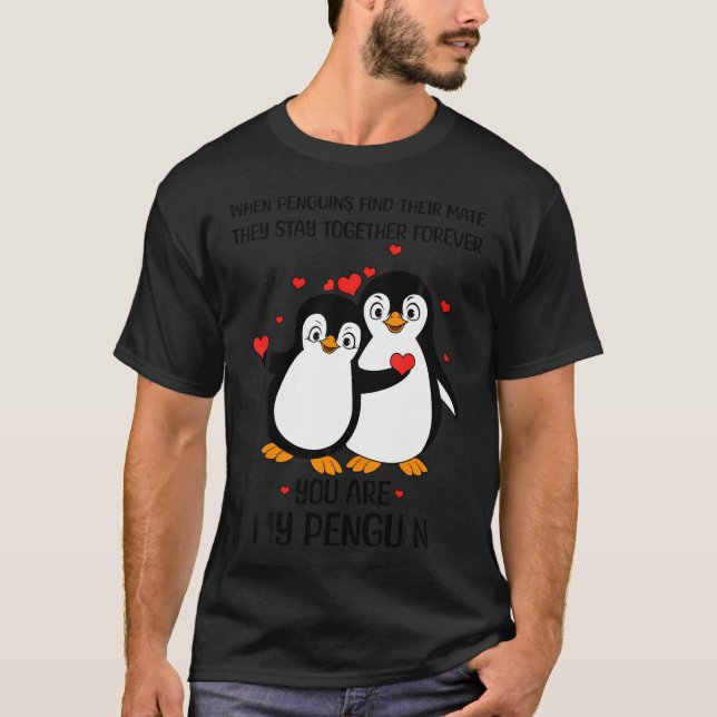 Camiseta Pingüino Pareja Lover Corazones Coincidentes Día F (Anverso)