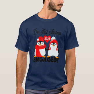 Camiseta Pingüino Pareja Nuestro Primer Engag De Navidad