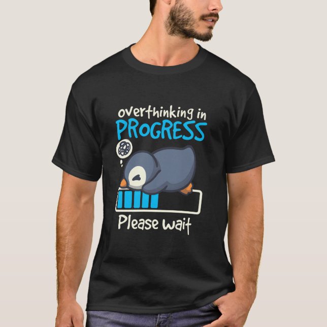 Camiseta Pingüino Pensando en Exceso en Progreso Batería Ba (Anverso)