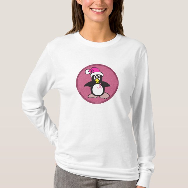 Camiseta pingüino rosado de la cinta (Anverso)