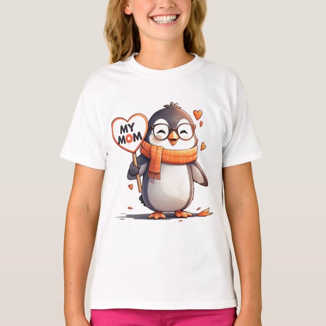 Camiseta Pingüino sonriente sosteniendo el signo cardíaco M (Anverso)