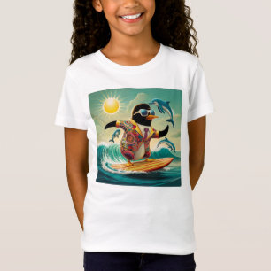 Camiseta Pingüino surfeando con amigos