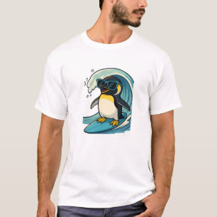 Camiseta Pingüino Surfista Genial con Gafas de Sol