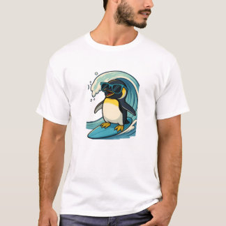 Camiseta Pingüino Surfista Genial con Gafas de Sol