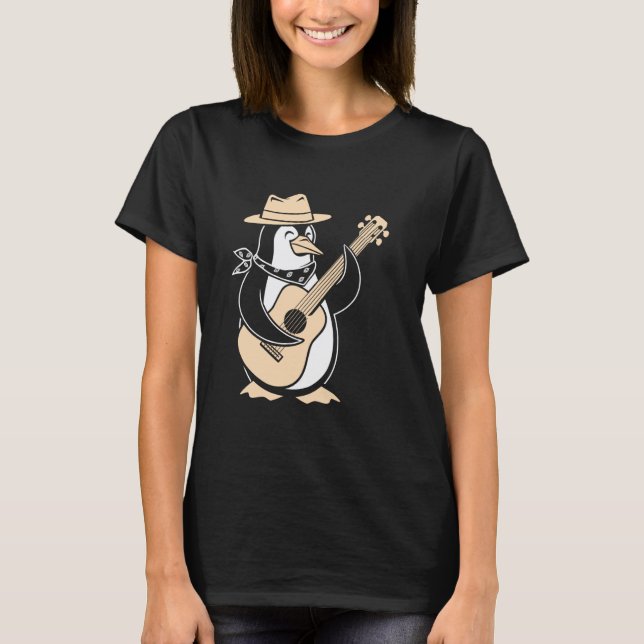 Camiseta Pingüino tocando guitarra con sombrero (Anverso)
