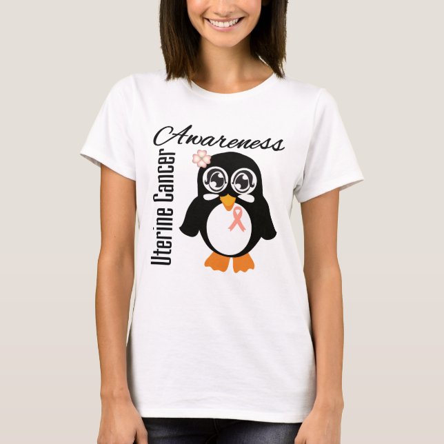 Camiseta Pingüino uterino de la conciencia del cáncer (Anverso)