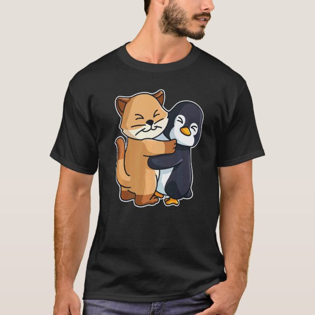 Camiseta Pingüino Y Gatito Animales Cutos Para Mujeres Anim (Anverso)