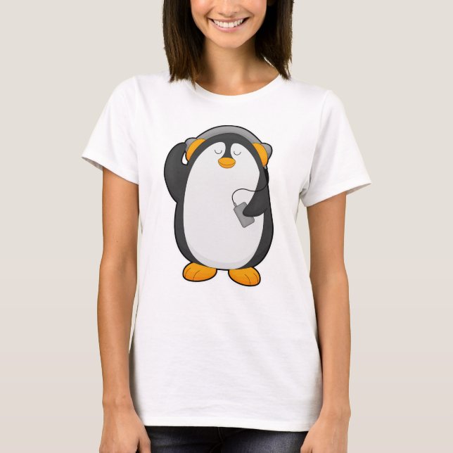 Camiseta Pingüino y teléfono móvil con auriculares (Anverso)