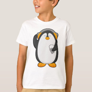 Camiseta Pingüino y teléfono móvil con auriculares