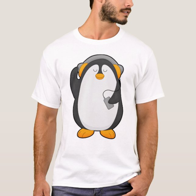 Camiseta Pingüino y teléfono móvil con auriculares (Anverso)