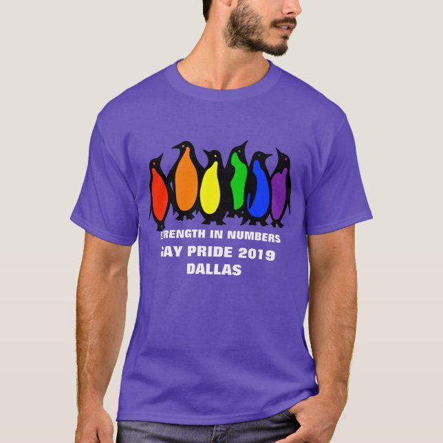 Camiseta Pingüinos de encargo del arco iris del desfile de (Anverso)