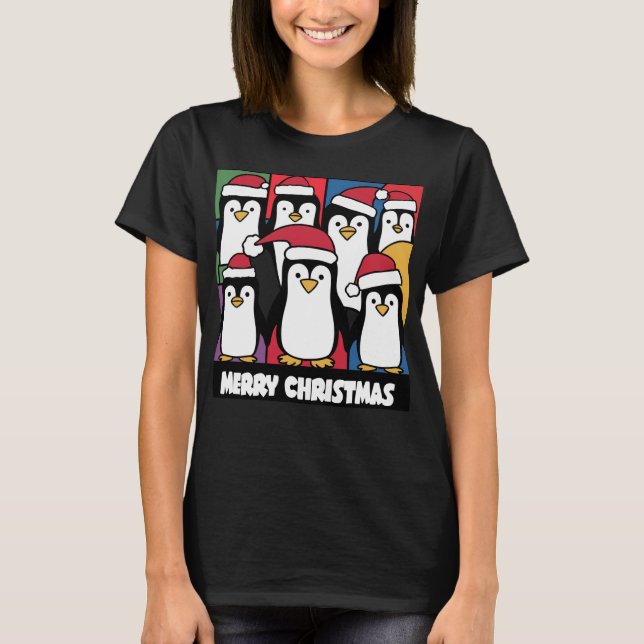 Camiseta Pingüinos divertidos en Navidades de Santa Hats (Anverso)