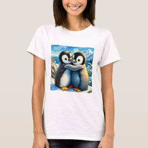 Camiseta Pingüinos gemelos felices pies azules