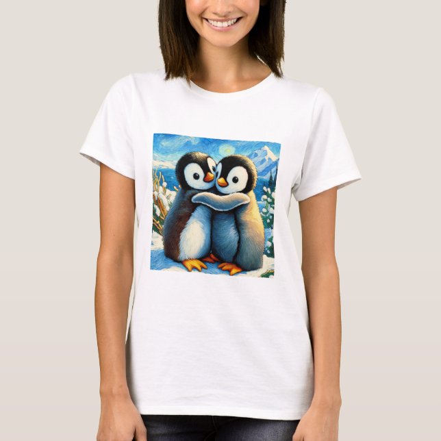 Camiseta Pingüinos gemelos felices pies azules (Anverso)