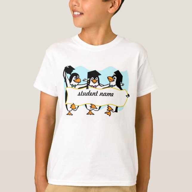 Camiseta Pingüinos graduados con pancarta (Anverso)