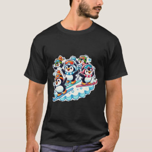 Camiseta Pingüinos patinando en equipo de nieve disfrutando