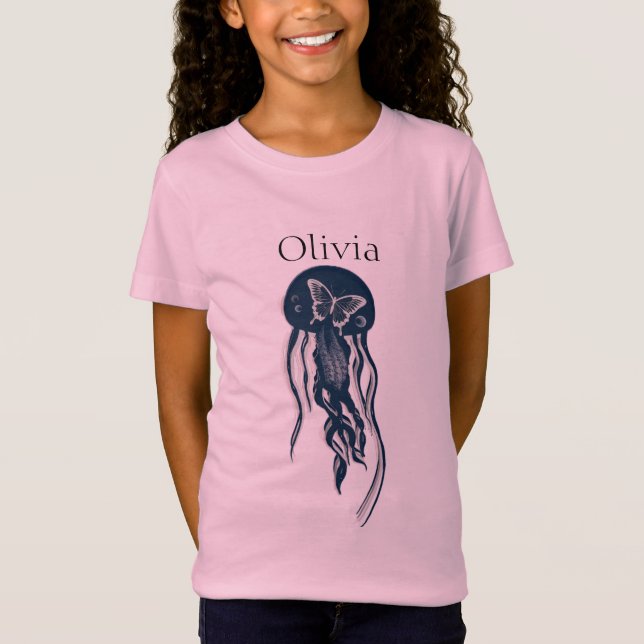 Camiseta Pink abstracto personalizado de mariposa Jellyfish (Anverso)