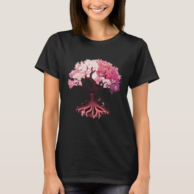 Camiseta pink and white flowers cherry blossom tree of life (Anverso)