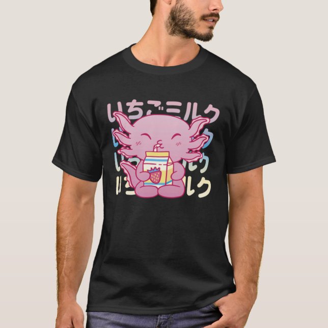 Camiseta Pink Axolotl Drinking Strawberry Milk (Anverso)