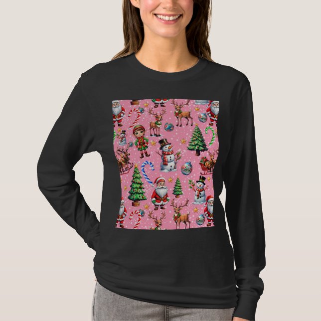 Camiseta Pink Background Christmas Decorative Pattern (Anverso)
