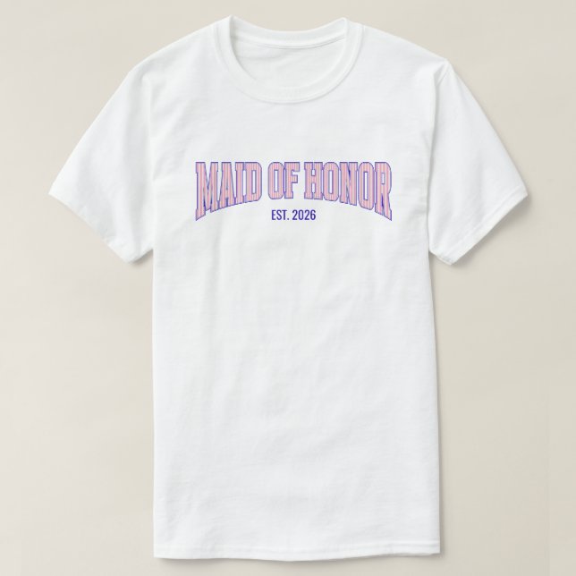 Camiseta Pink + Beige Stripe Navy MAID OF HONOR  (Diseño del anverso)