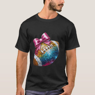 Camiseta Pink Bow Coquette Football Disco Ball Game Mom