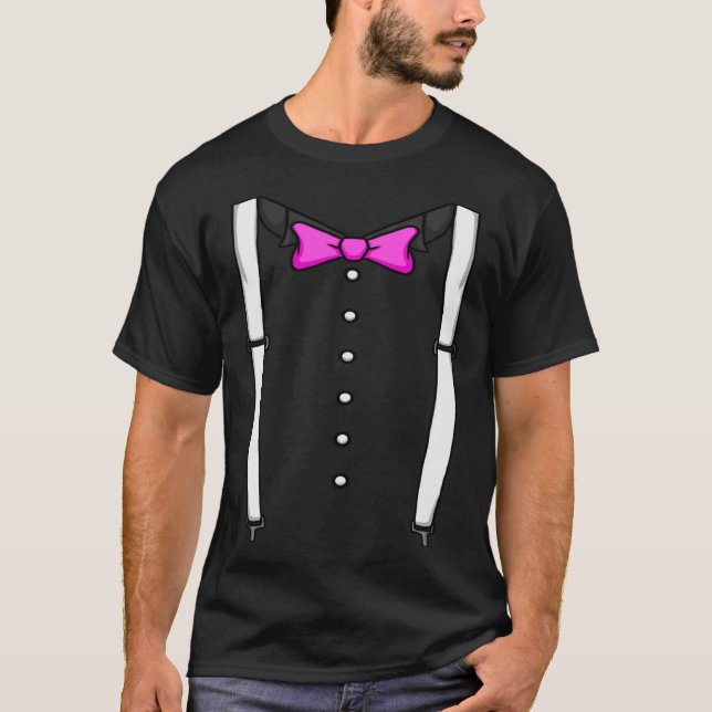 Camiseta Pink Bow Tie Suspenders Cummerbund Tuxedo Bow Tie (Anverso)