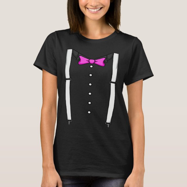 Camiseta Pink Bow Tie Suspenders Cummerbund Tuxedo Bow Tie (Anverso)