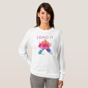 Camiseta Pink Bring It Hockey Goalie Watercolor Mujeres