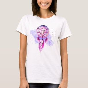 Camiseta Pink Dreamcatcher On Purple Watercolor Splatz