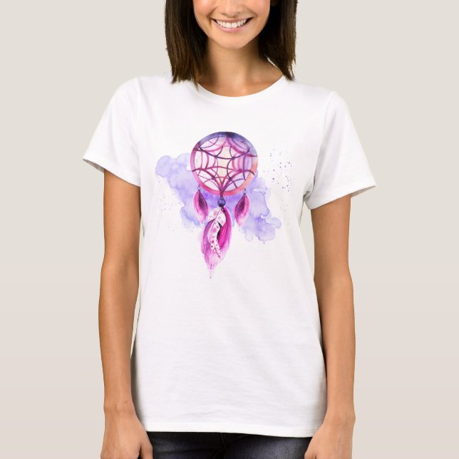 Camiseta Pink Dreamcatcher On Purple Watercolor Splatz (Anverso)