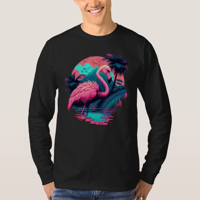 Camiseta Pink Flamingo Retro Synthwave Pineapple Tropical S (Anverso)
