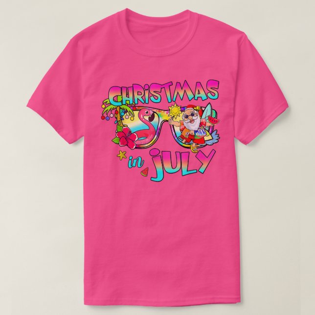 Camiseta Pink Flamingo Santa Hat Christmas In July Summer V (Diseño del anverso)