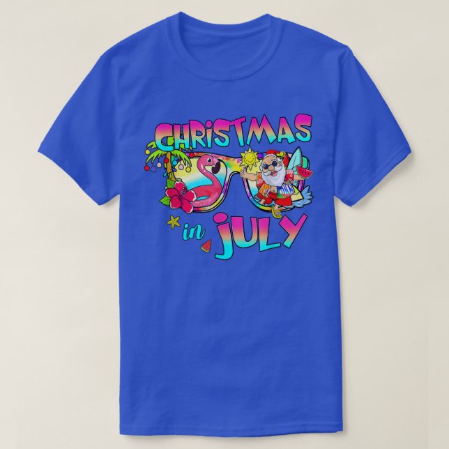 Camiseta Pink Flamingo Santa Hat Christmas In July Summer V (Diseño del anverso)