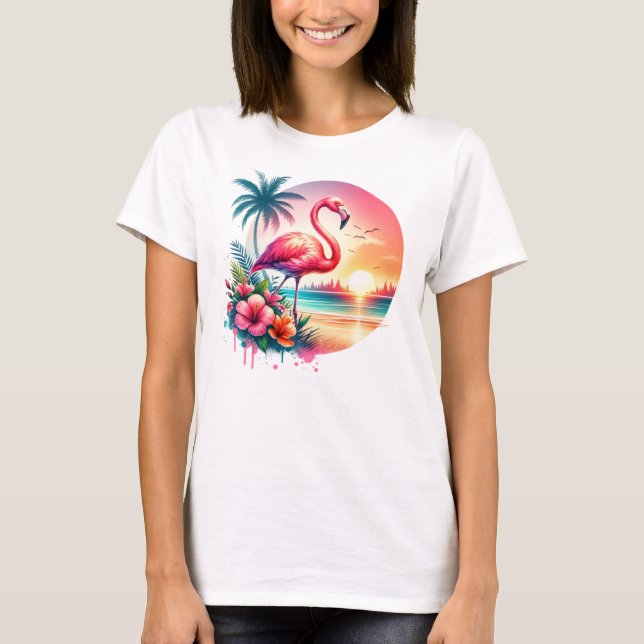 Camiseta Pink Flamingo Sunset Clipart (Anverso)