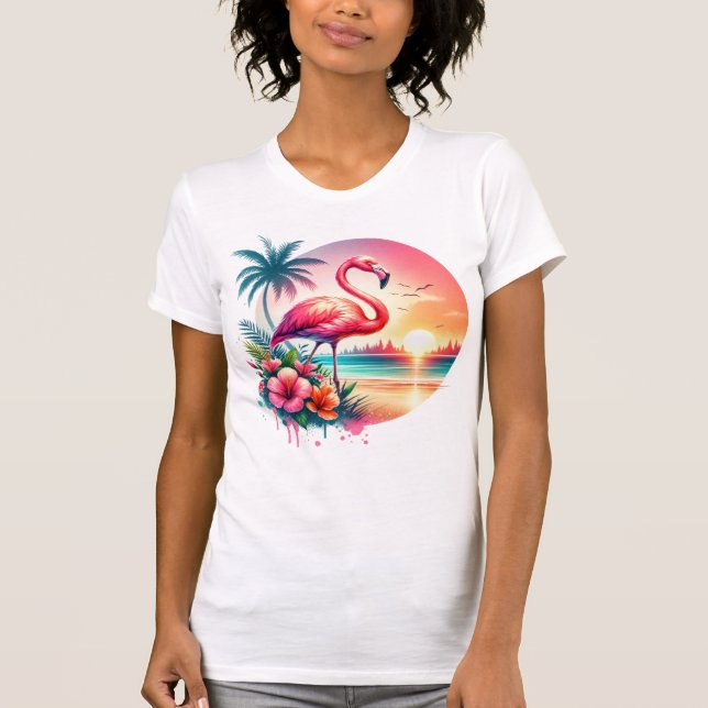 Camiseta Pink Flamingo Sunset Clipart (Anverso)