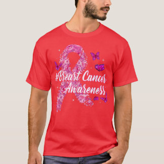 Camiseta Pink Flowers Ribbon Breast Cancer Awareness