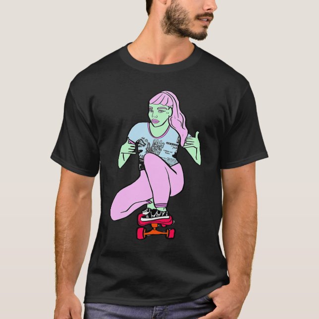 Camiseta Pink Haired Female Skater Crouched Down Aloha Hang (Anverso)