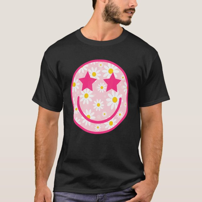 Camiseta Pink Happy Face Daisy Flower Preppy Estética 1 (Anverso)