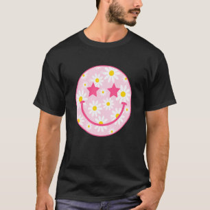 Camiseta Pink Happy Face Daisy Flower Preppy Estética Tre