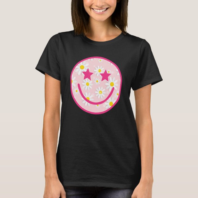 Camiseta Pink Happy Face Daisy Flower Trendy (Anverso)