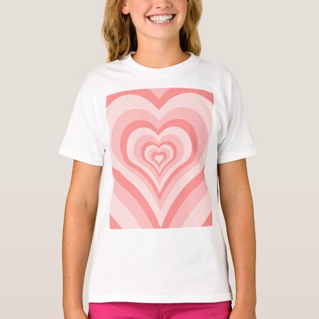 Camiseta Pink Heart Gradient Pattern – Cute Girly Love (Anverso)