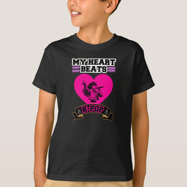 Camiseta Pink Heart Idol Cantando KPop Music Love Design (Anverso)