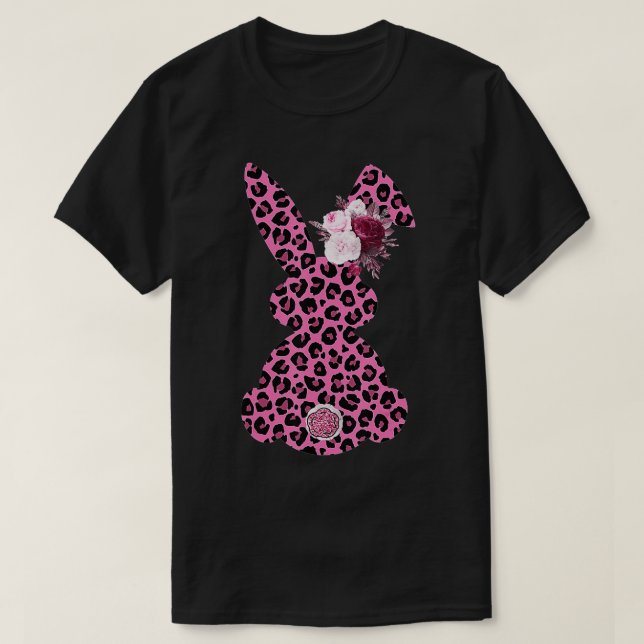 Camiseta Pink Leopard Easter Bunny Ribbon Cute Rabbit Women (Diseño del anverso)