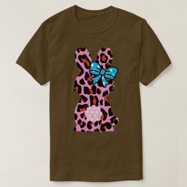 Camiseta Pink Leopard Easter Bunny Ribbon Cute Rabbit Women (Diseño del anverso)