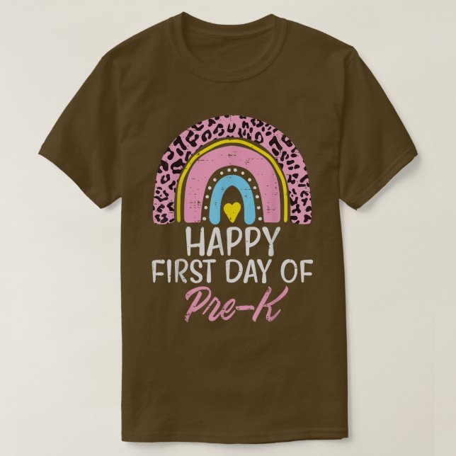 Camiseta Pink Leopard Rainbow Happy First Day Of PreK Prek  (Diseño del anverso)