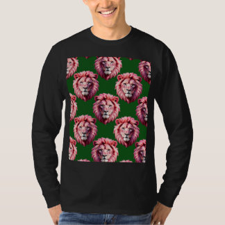 Camiseta Pink Lion Head Animal Pattern Design Green 