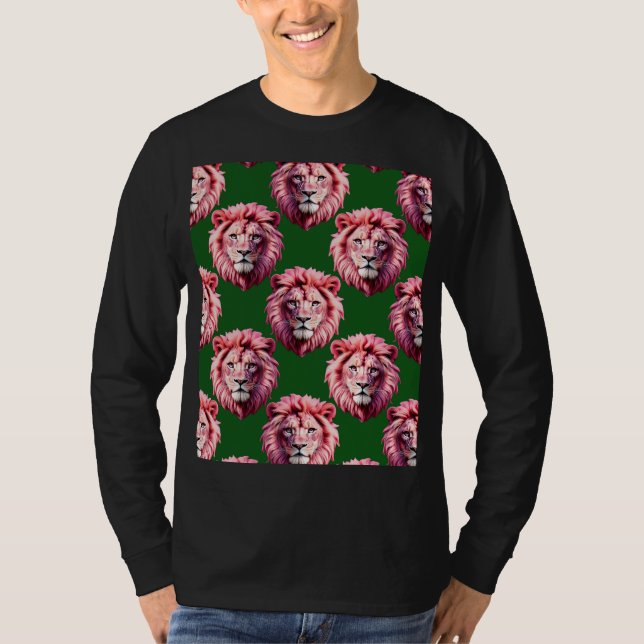 Camiseta Pink Lion Head Animal Pattern Design Green  (Anverso)